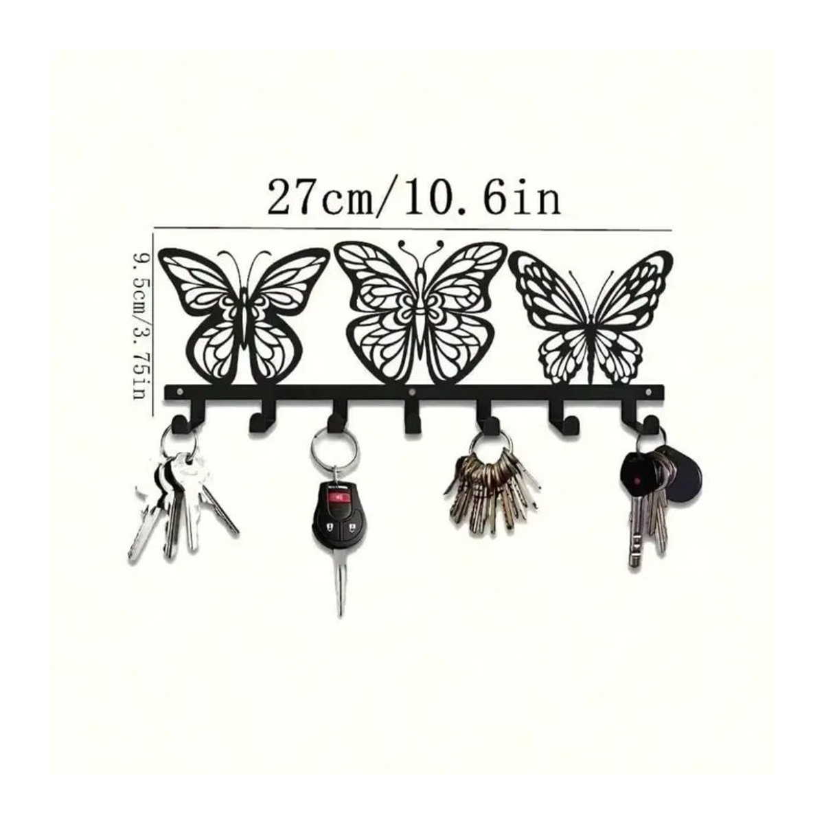 CIFBUY Metall-Schlüsselhalter Wanddekoration mit 7 Haken in Schmetterlingsform, Schwarz - Bild 6