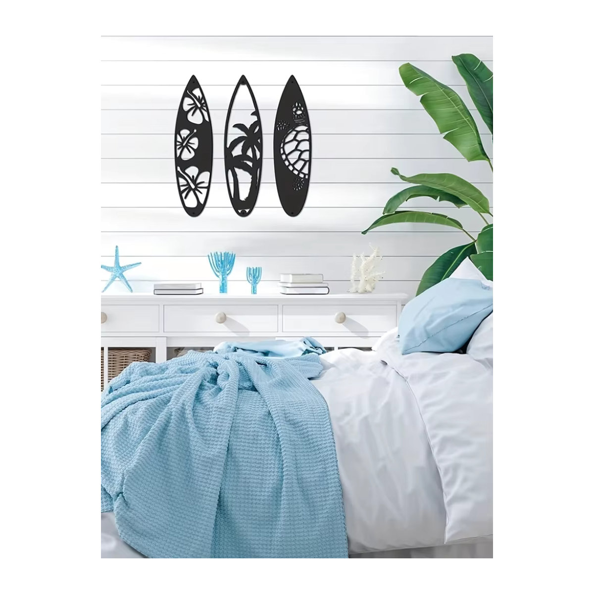 CIFBUY Metall Wanddeko Surfbrett mit Palmen Motiv in Schwarz für maritimes Flair - Bild 6