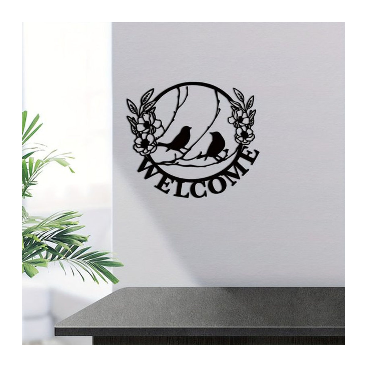 CIFBUY Metall Wanddekoration Blumen und Vögel in Schwarz als floraler Wandbehang im Landhausstil - Bild 1