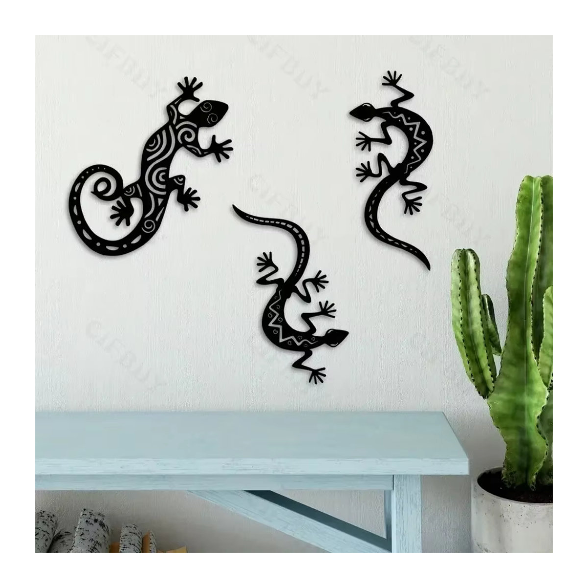 CIFBUY Metall Wanddekoration Gecko in Schwarz als 3D Wandkunst Eidechse für Wohnzimmer und Schlafzimmer - Bild 3