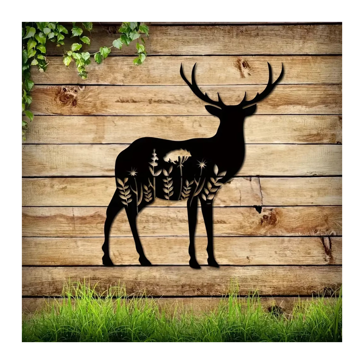 CIFBUY Metall Wanddekoration Hirsch mit floralem Design in Schwarz - Bild 3