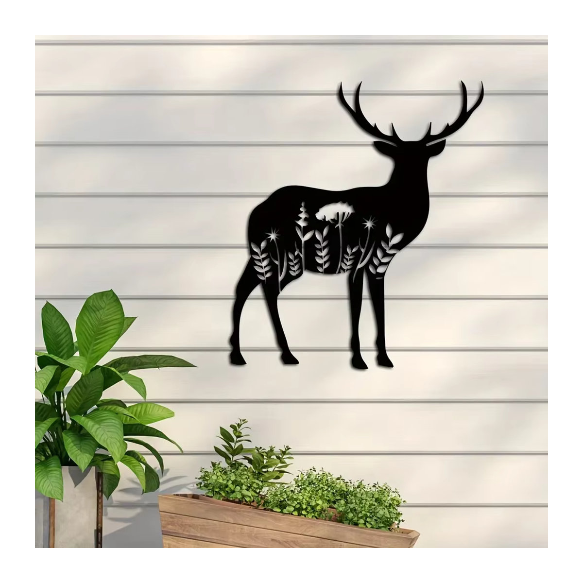 CIFBUY Metall Wanddekoration Hirsch mit floralem Design in Schwarz - Bild 4