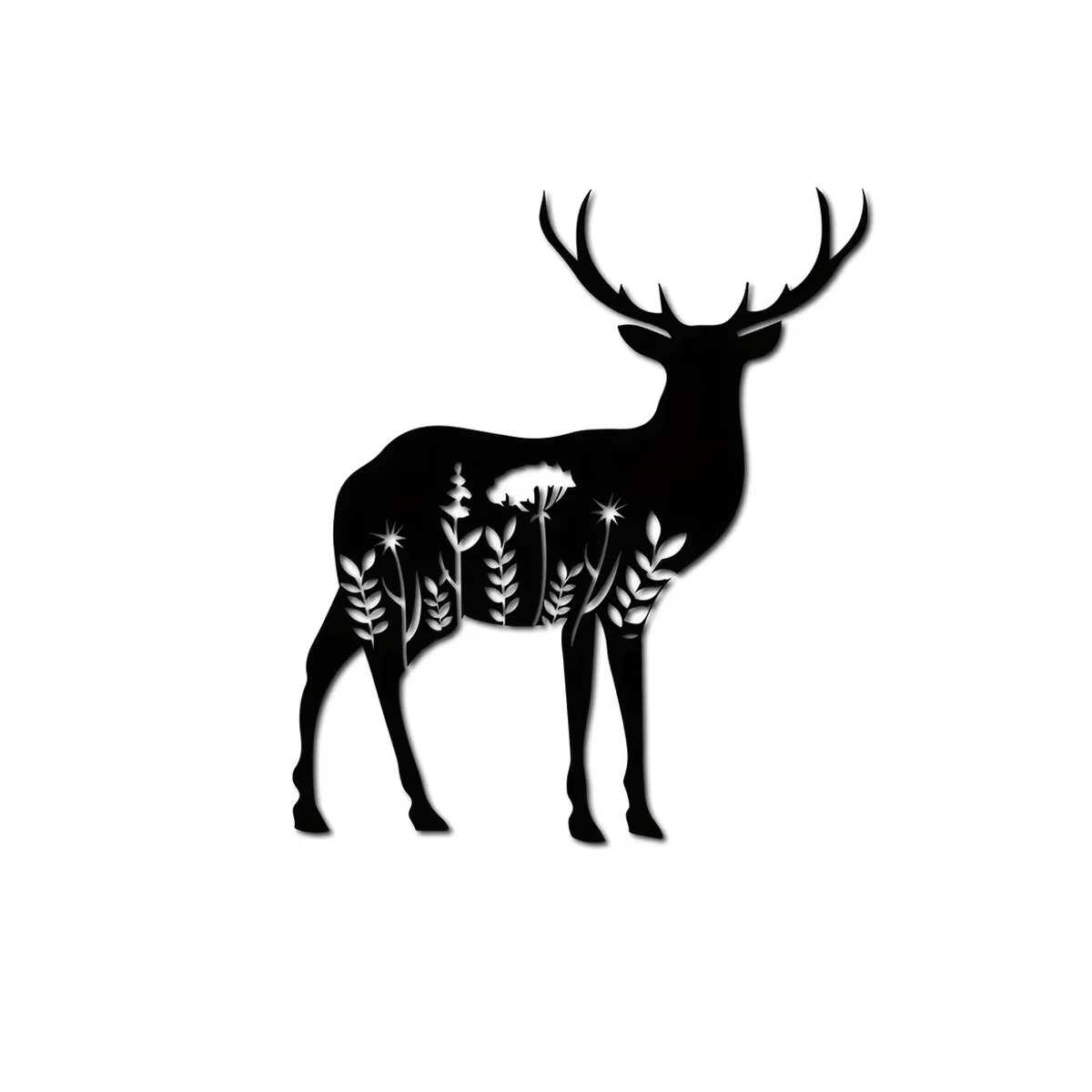 CIFBUY Metall Wanddekoration Hirsch mit floralem Design in Schwarz - Bild 7