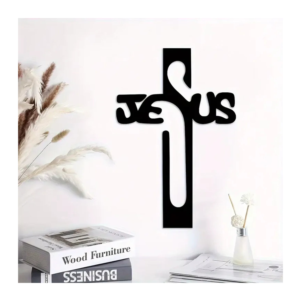 CIFBUY Metall-Wanddekoration Jesus-Kreuz in Schwarz für dein Wohnzimmer - Bild 4