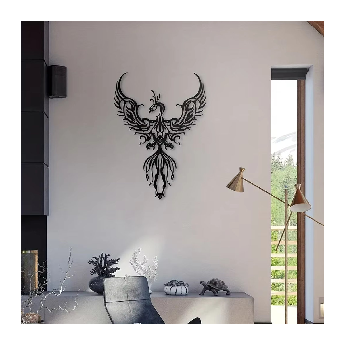 CIFBUY Metall Wanddekoration Phoenix Design in Schwarz als hängende Kunst für Wohnzimmer, Schlafzimmer oder Home Office - Bild 4