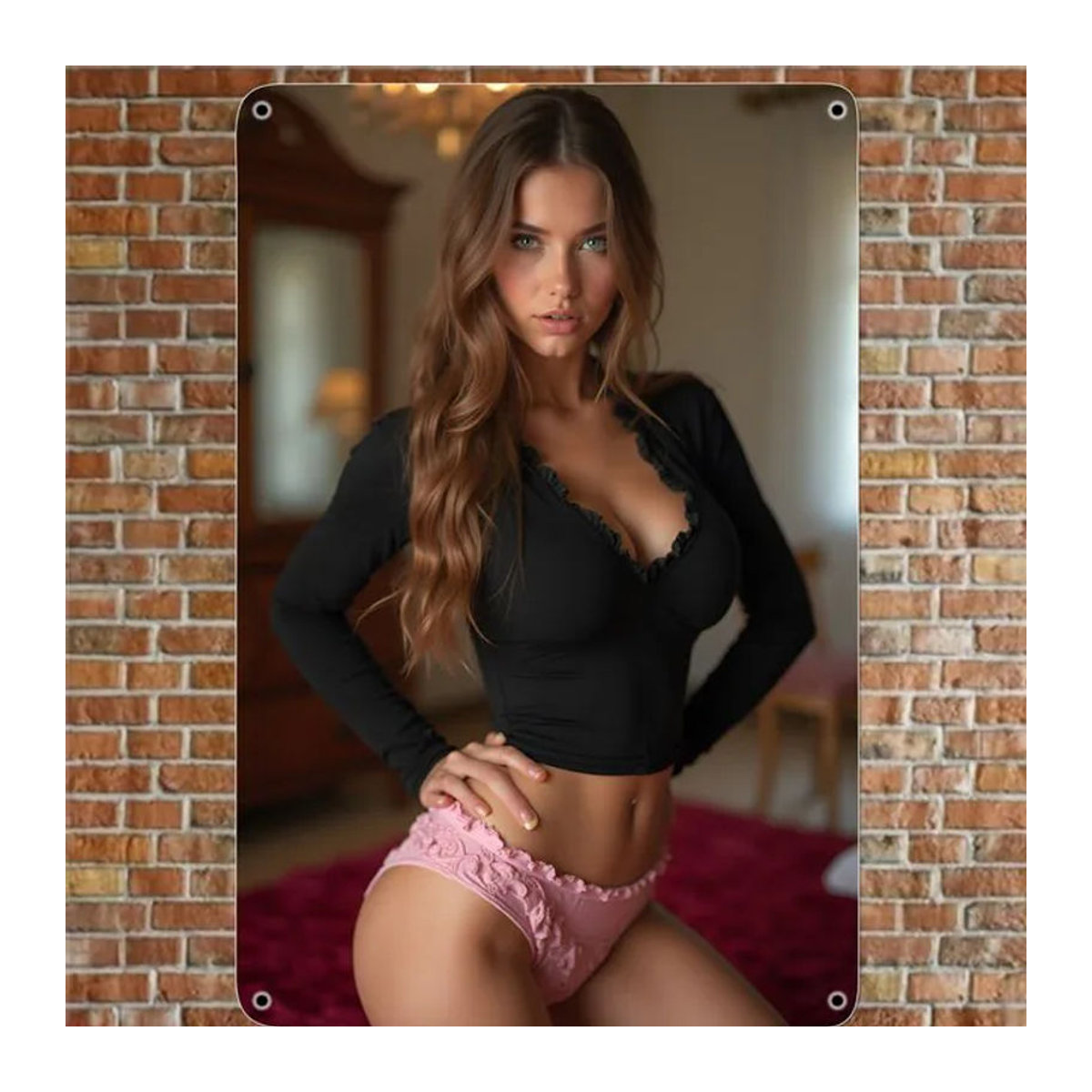 CIFBUY Metall-Wandkunst Dekoration mit romantischem Spitzenoberteil und Shorts in Schwarz und Rosa, Rechteckiges 2D Design aus Eisen, Breite: 20,32 cm, Höhe: 30,48 cm - Bild 1