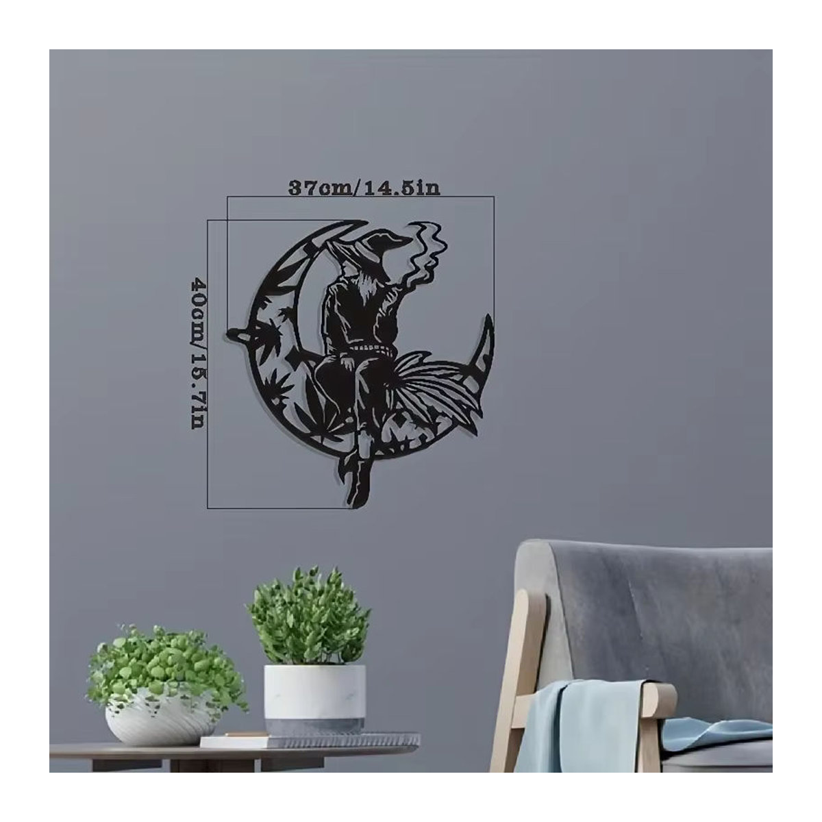 Cifbuy Metall Wandkunst Dekoration Mond und Hexe in Schwarz für Halloween und Home Decor - Bild 2