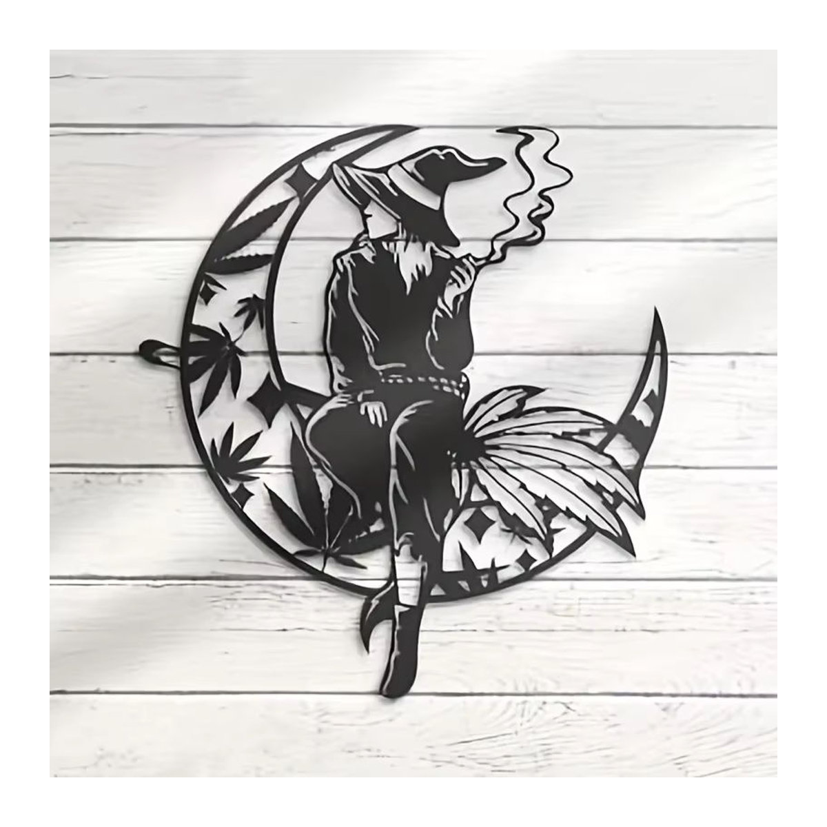 Cifbuy Metall Wandkunst Dekoration Mond und Hexe in Schwarz für Halloween und Home Decor - Bild 3