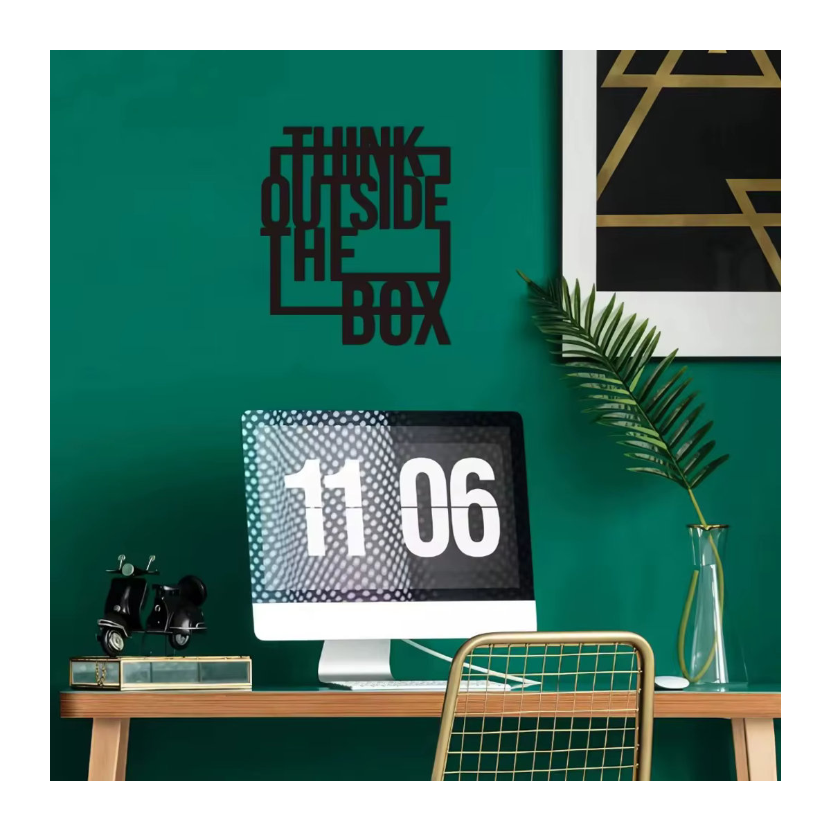 CIFBUY Metall Wandkunst Denken Sie über den Tellerrand Motivierender Wandbehang in Schwarz für Büro und Wohnkultur - Bild 3