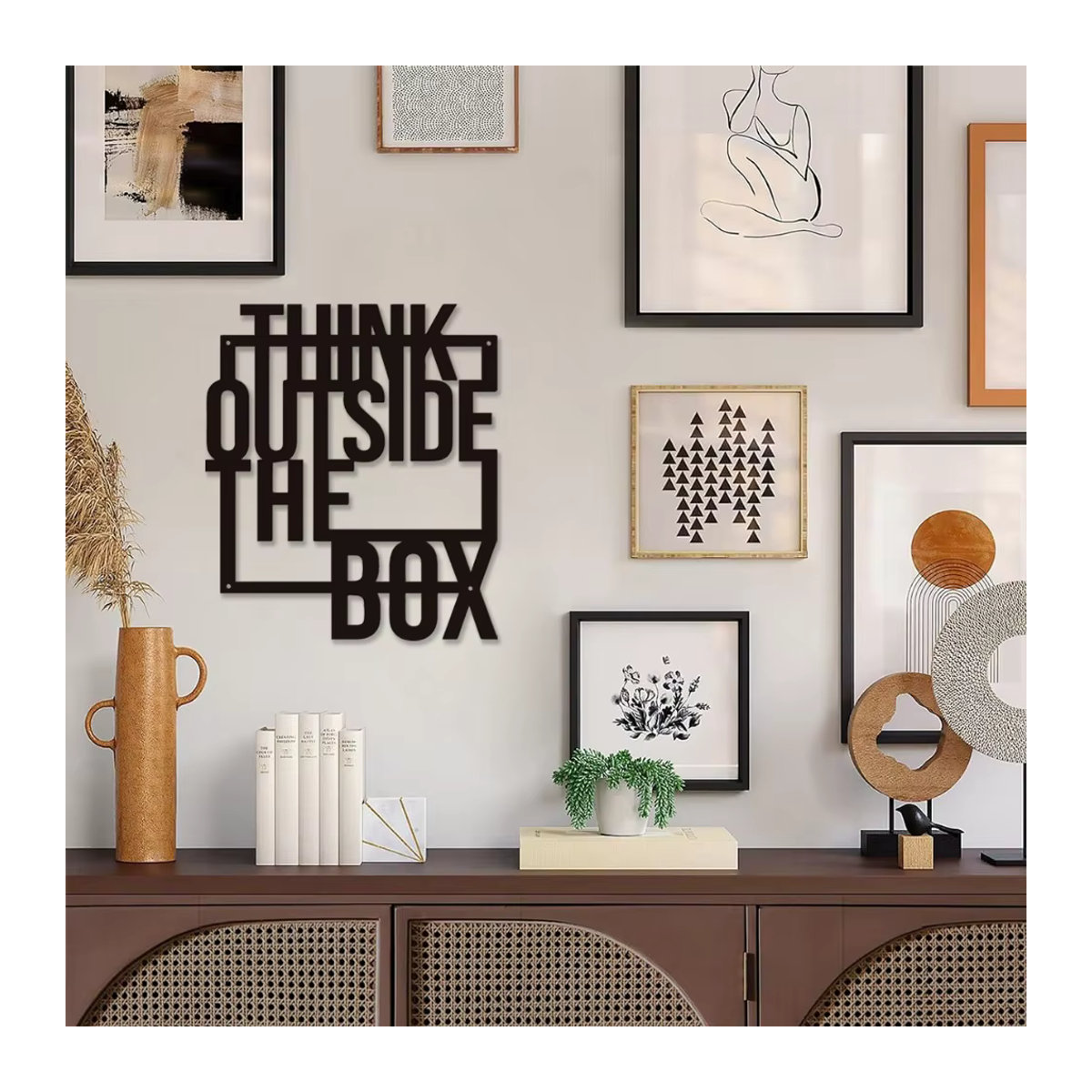 CIFBUY Metall Wandkunst Denken Sie über den Tellerrand Motivierender Wandbehang in Schwarz für Büro und Wohnkultur - Bild 5