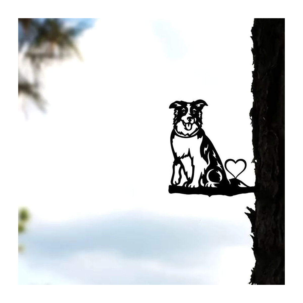 Cifbuy Metall Wandkunst Hund auf Zweig Silhouette in Schwarz zur Dekoration für Garten und Terrasse - Bild 3