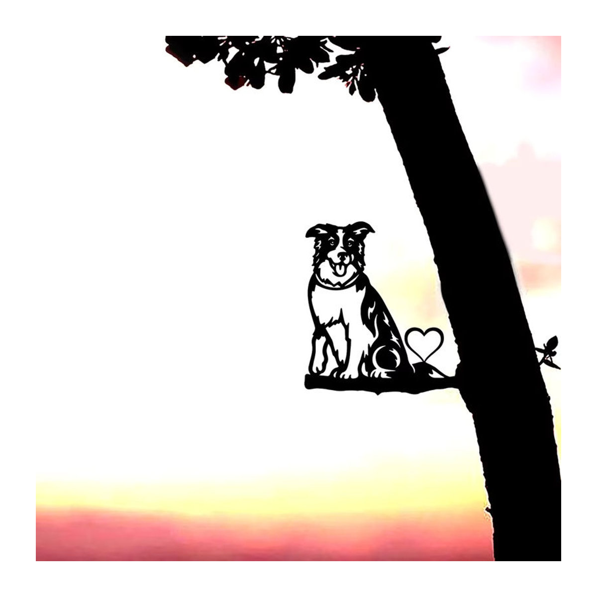 Cifbuy Metall Wandkunst Hund auf Zweig Silhouette in Schwarz zur Dekoration für Garten und Terrasse - Bild 4