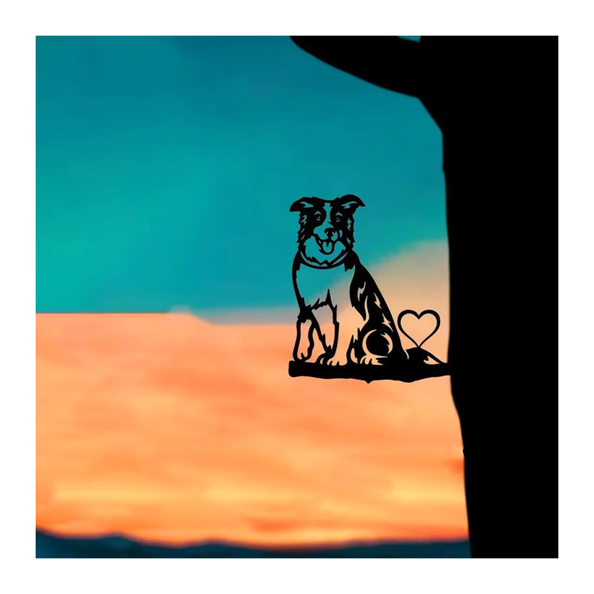 Cifbuy Metall Wandkunst Hund auf Zweig Silhouette in Schwarz zur Dekoration für Garten und Terrasse - Bild 5