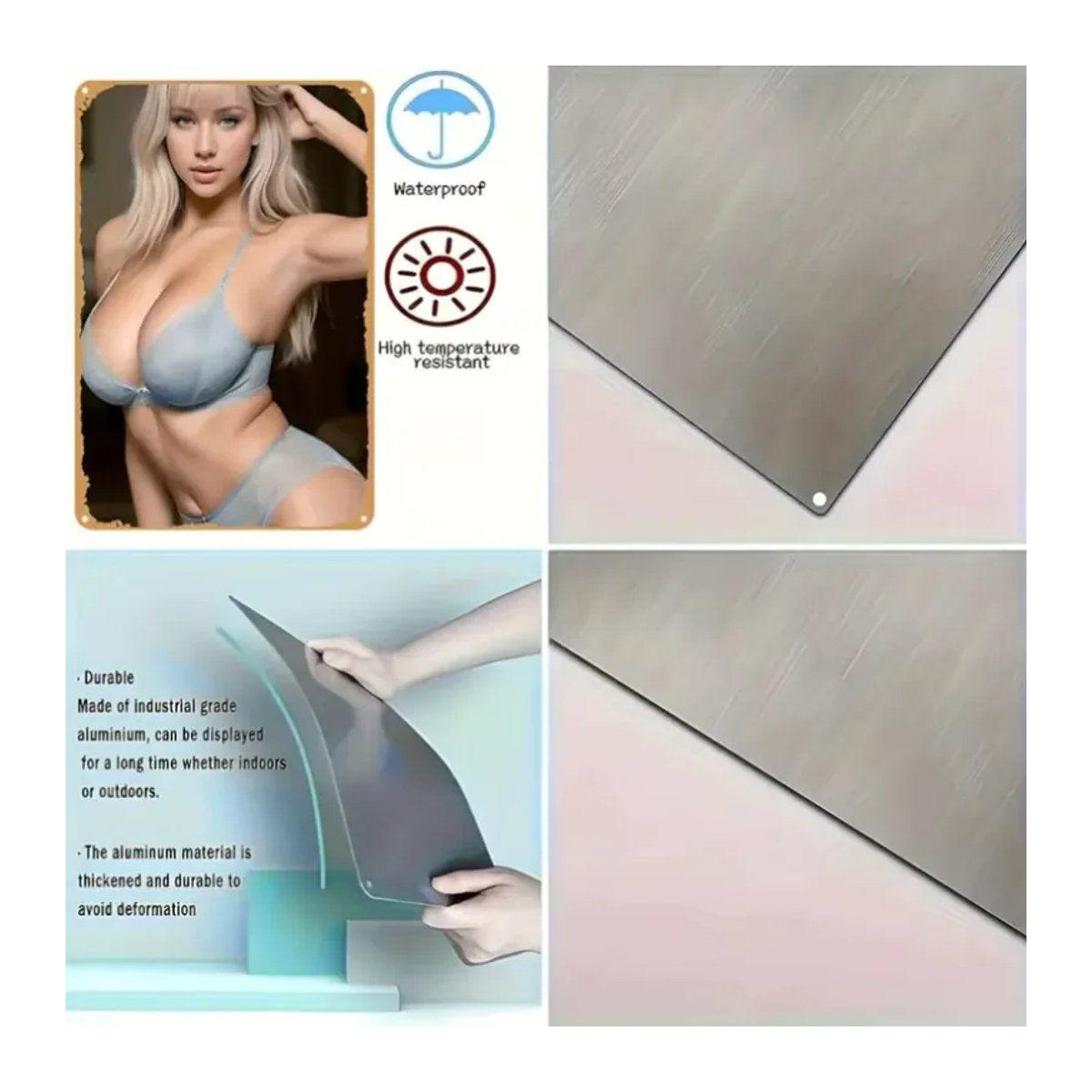 CIFBUY Metall-Wandkunst Porträt in Silber, abstraktes Frauendesign, rechteckig und rahmenlos, Wandmontage - Bild 4