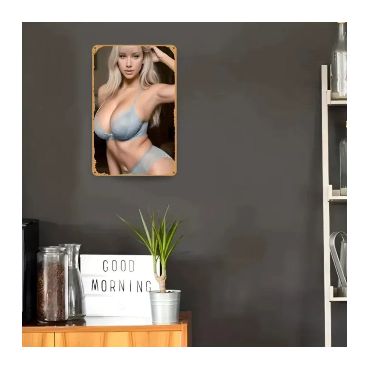 CIFBUY Metall-Wandkunst Porträt in Silber, abstraktes Frauendesign, rechteckig und rahmenlos, Wandmontage - Bild 5