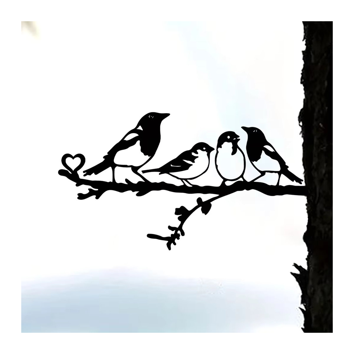Cifbuy Metall-Wandkunst Silhouette Vier Vögel auf Zweig in Schwarz zur Dekoration für Garten, Hof und Terrasse - Bild 2