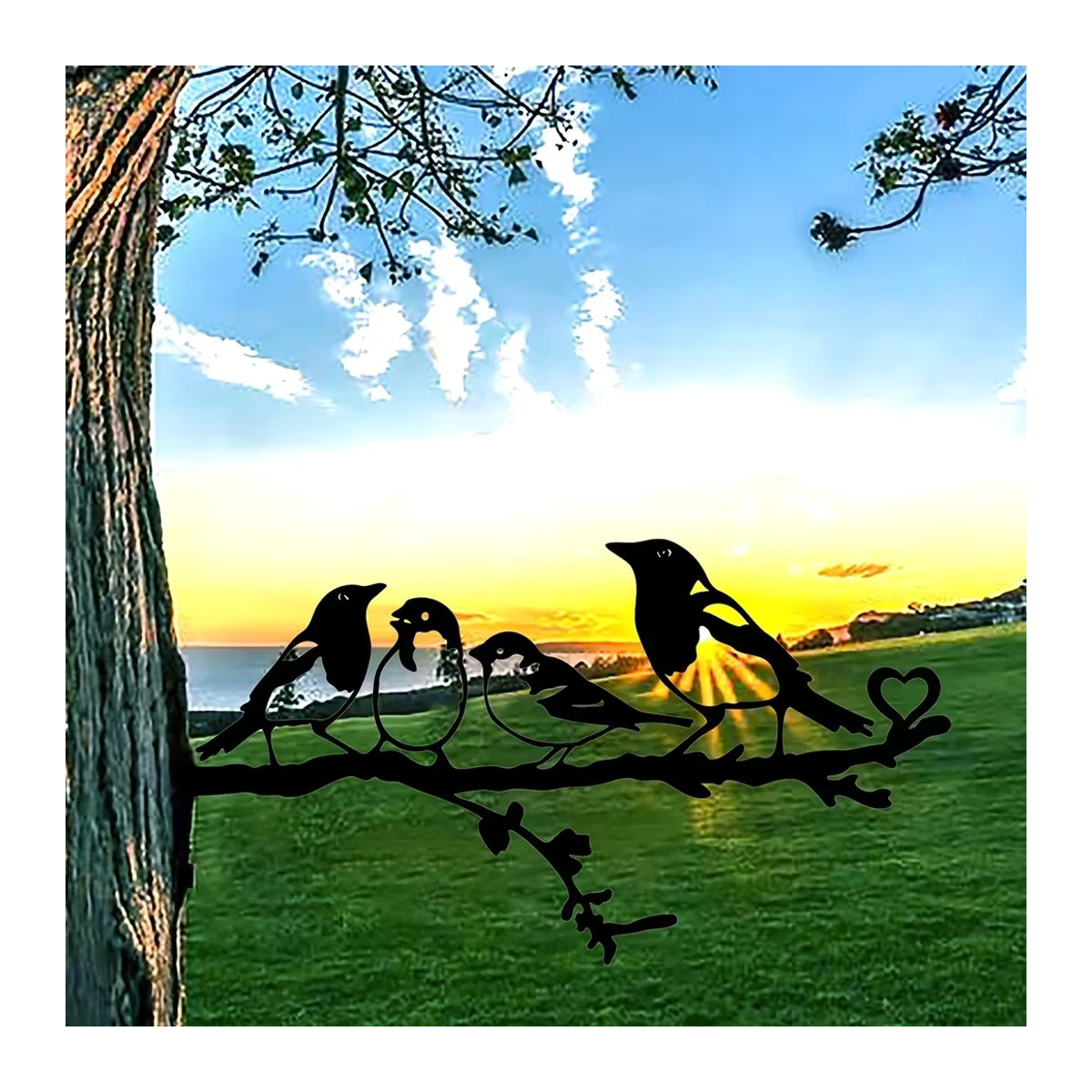 Cifbuy Metall-Wandkunst Silhouette Vier Vögel auf Zweig in Schwarz zur Dekoration für Garten, Hof und Terrasse - Bild 4