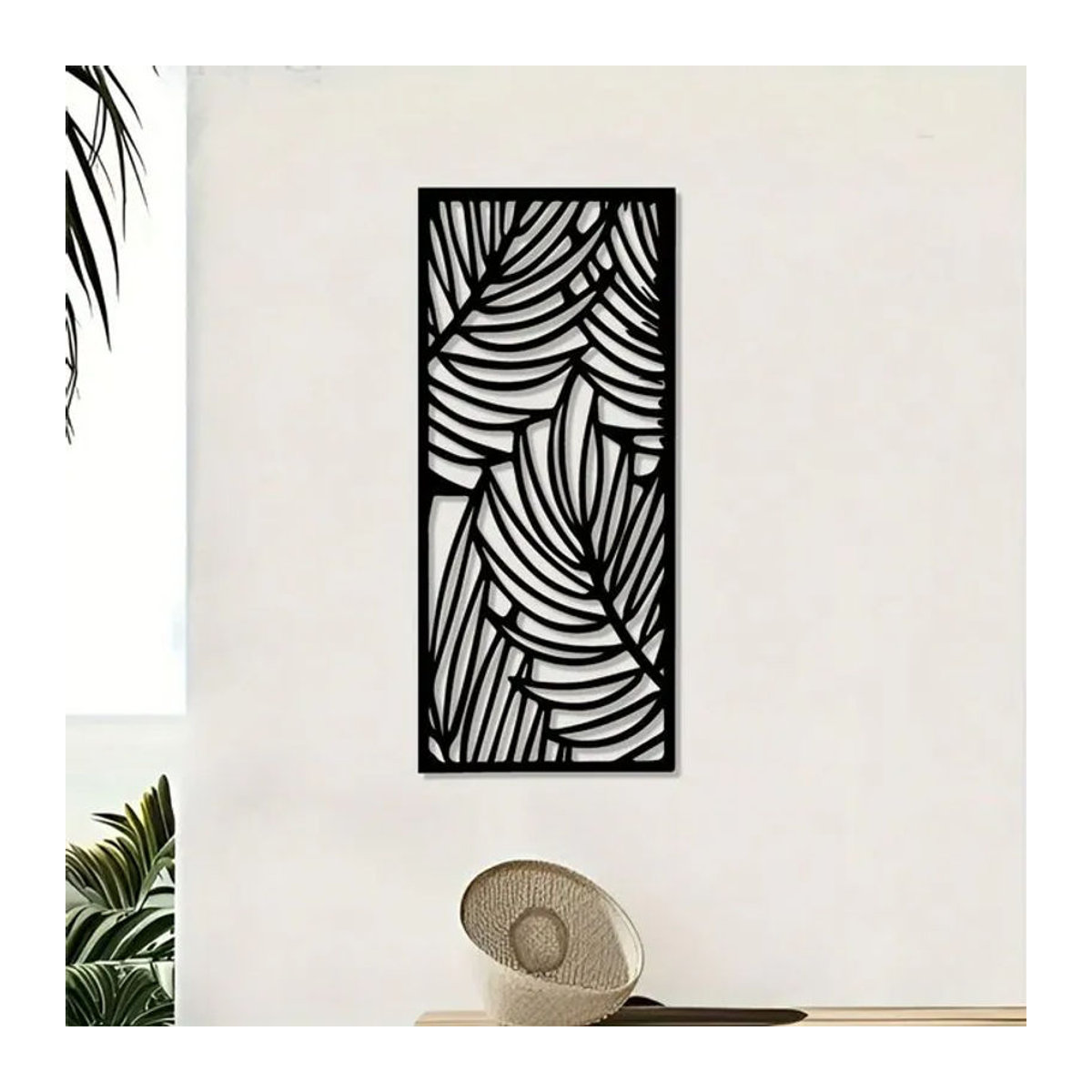 CIFBUY Moderne Wandkunst aus Metall in Schwarz mit floralem Blätter-Design als rechteckige Wanddekoration - Bild 1