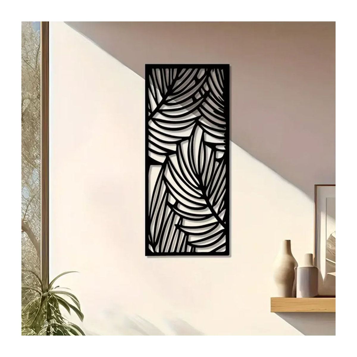 CIFBUY Moderne Wandkunst aus Metall in Schwarz mit floralem Blätter-Design als rechteckige Wanddekoration - Bild 2