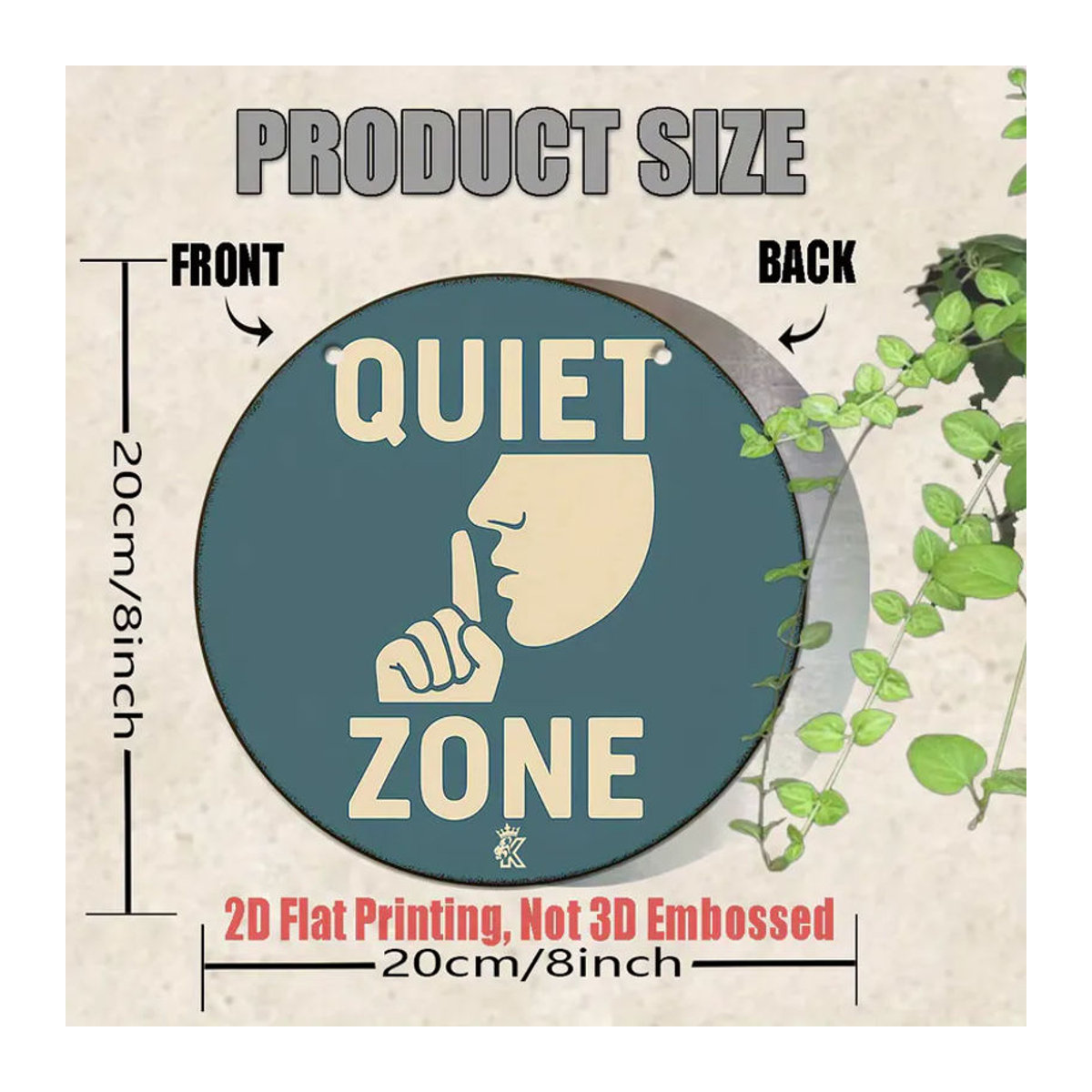 CIFBUY Retro-Metallschild Shhh Quiet Zone als rundes Vintage-Dekoschild in Mehrfarbig - Bild 3