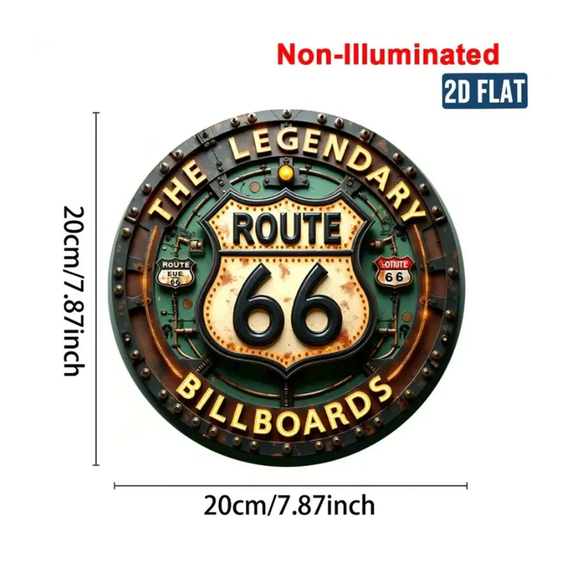 CIFBUY Retro Route 66 Metall-Blechschild rund, mehrfarbig, Wanddekoration im Vintage-Stil, Durchmesser: 20 cm - Bild 2