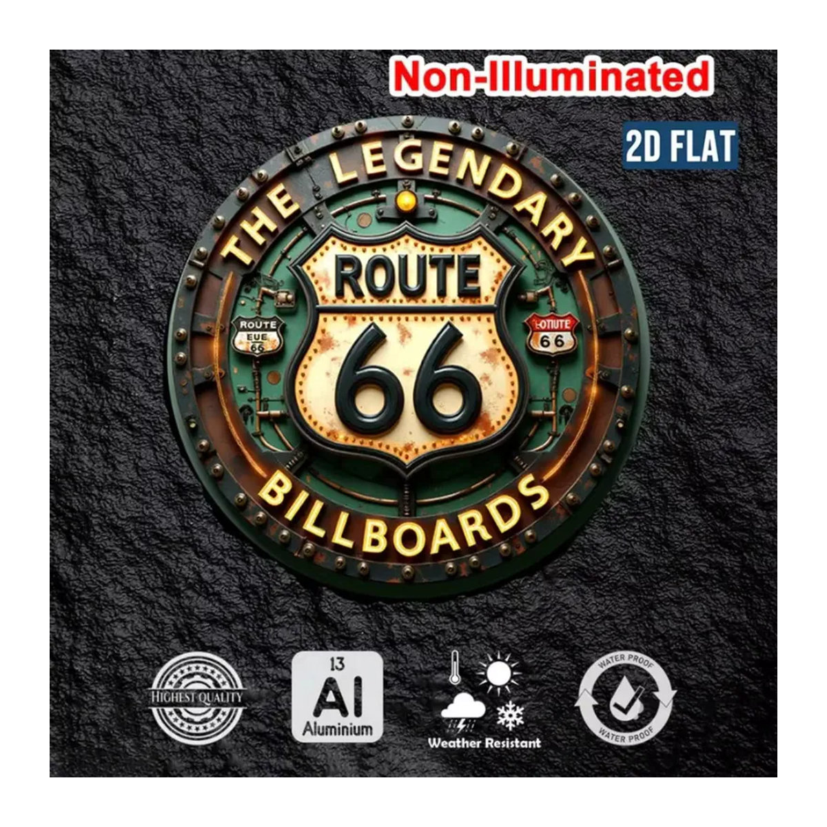 CIFBUY Retro Route 66 Metall-Blechschild rund, mehrfarbig, Wanddekoration im Vintage-Stil, Durchmesser: 20 cm - Bild 3