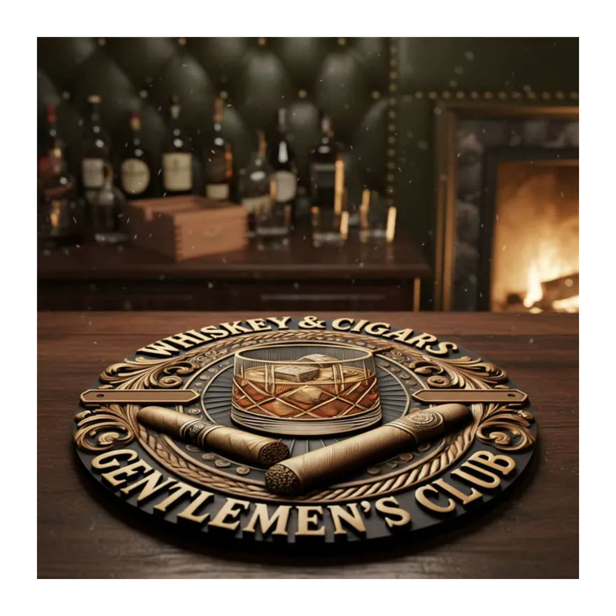 CIFBUY Retro Whisky Cigar Club Wandkunst aus Holz, Rundes Gentleman-Logo in Braun und Weiß, Vintage Dekoration für Hausbar und Restaurant, Durchmesser: 19,99 cm - Bild 6