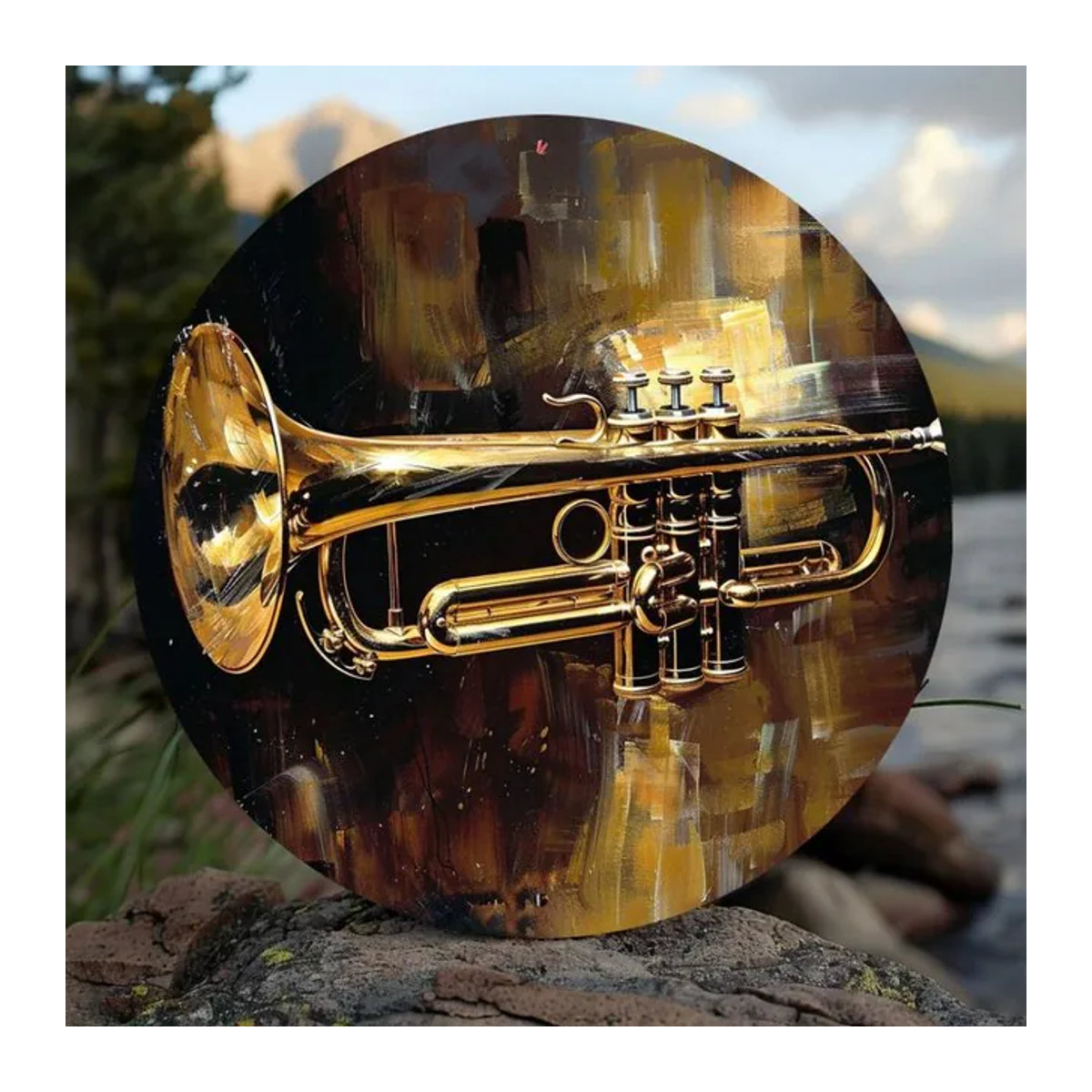 CIFBUY Rundes Metallschild Trompeten Wandkunst in Gold für Jazz-Clubs und Dekoration im Innen- und Außenbereich - Bild 1