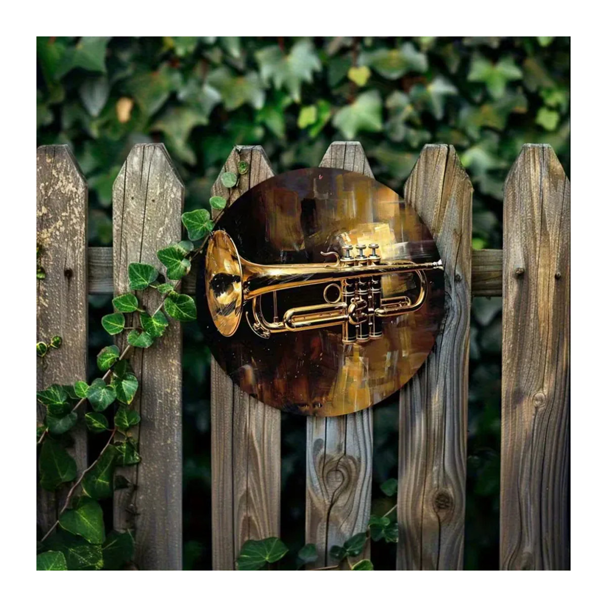 CIFBUY Rundes Metallschild Trompeten Wandkunst in Gold für Jazz-Clubs und Dekoration im Innen- und Außenbereich - Bild 2