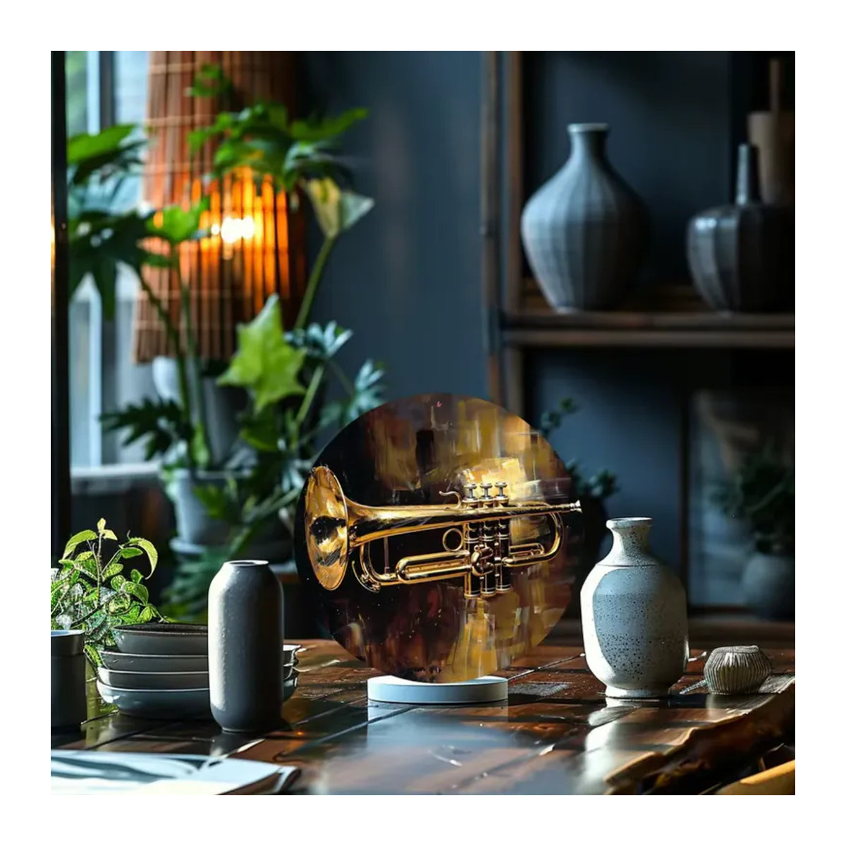 CIFBUY Rundes Metallschild Trompeten Wandkunst in Gold für Jazz-Clubs und Dekoration im Innen- und Außenbereich - Bild 4