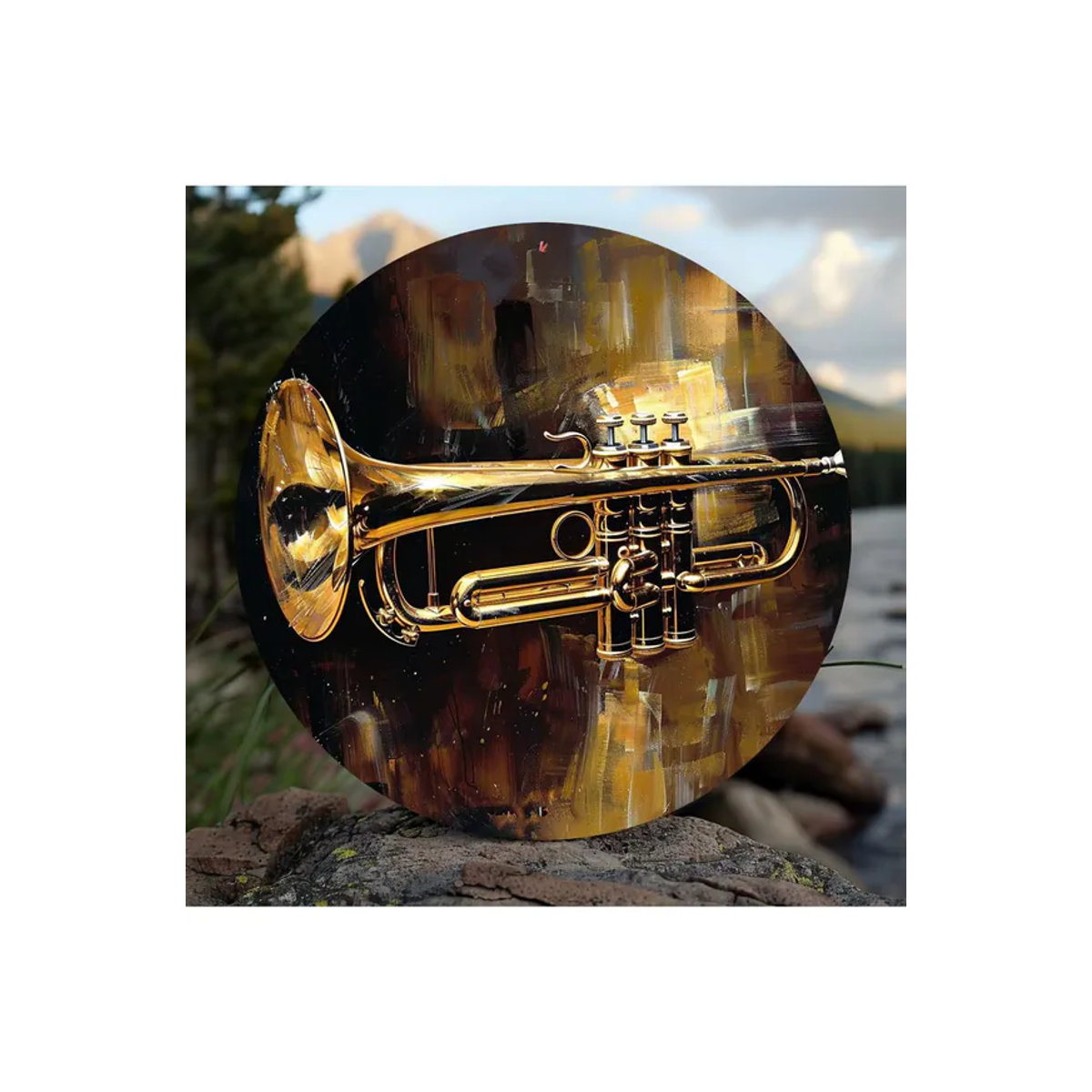 CIFBUY Rundes Metallschild Trompeten Wandkunst in Gold für Jazz-Clubs und Dekoration im Innen- und Außenbereich - Bild 5