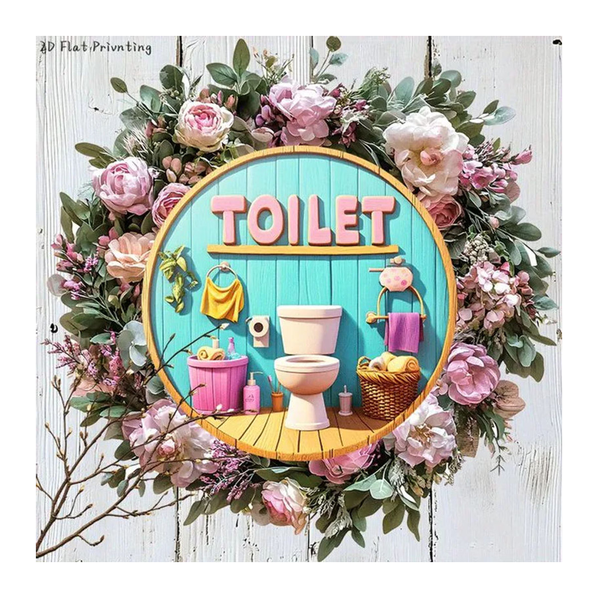 CIFBUY Rundes Toiletten-Holzschild zur Wanddekoration, Mehrfarbig, Hängend mit Schnur - Bild 1