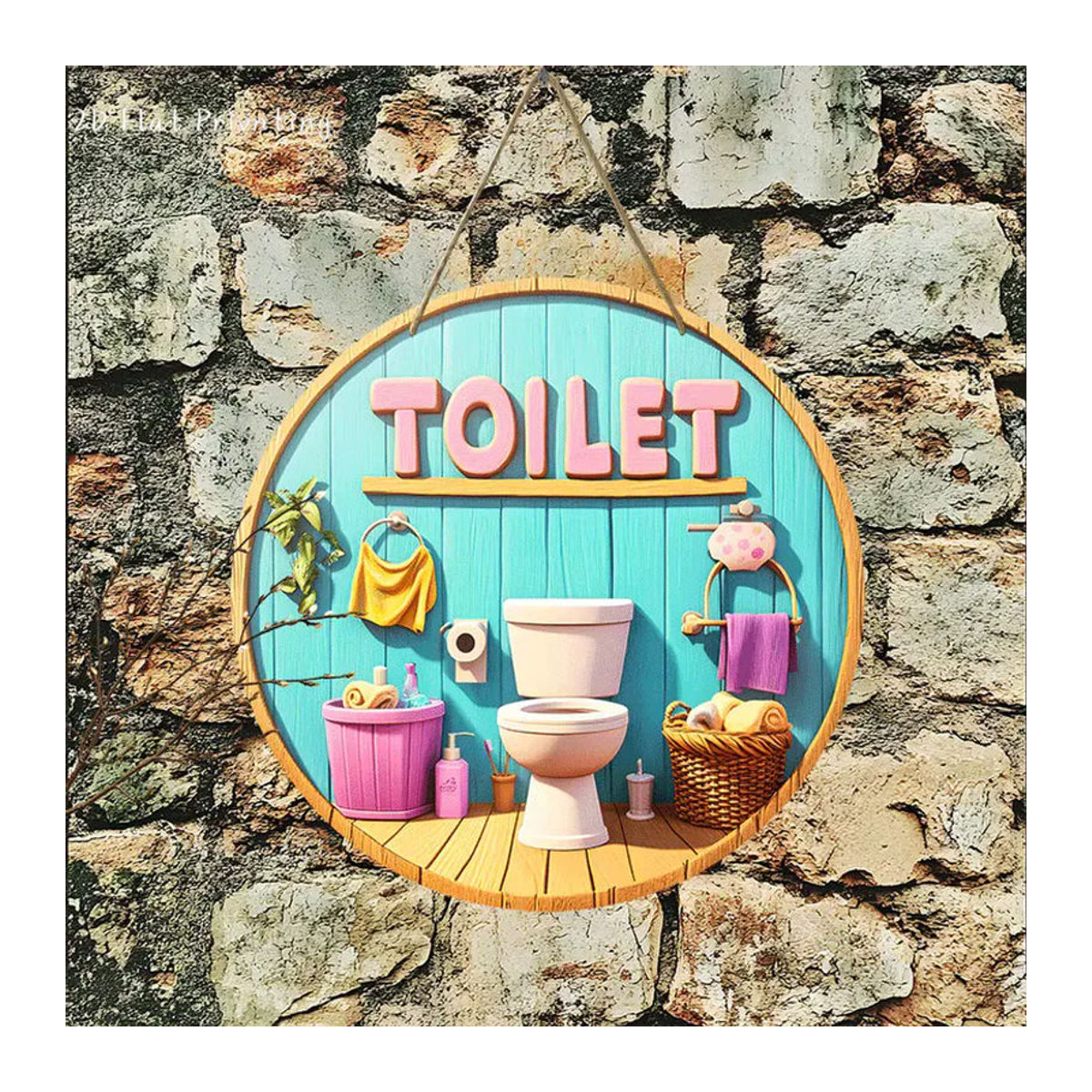CIFBUY Rundes Toiletten-Holzschild zur Wanddekoration, Mehrfarbig, Hängend mit Schnur - Bild 3