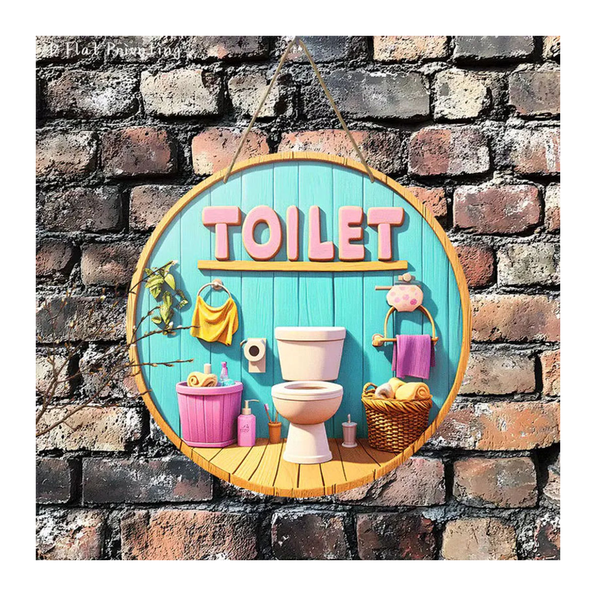 CIFBUY Rundes Toiletten-Holzschild zur Wanddekoration, Mehrfarbig, Hängend mit Schnur - Bild 5