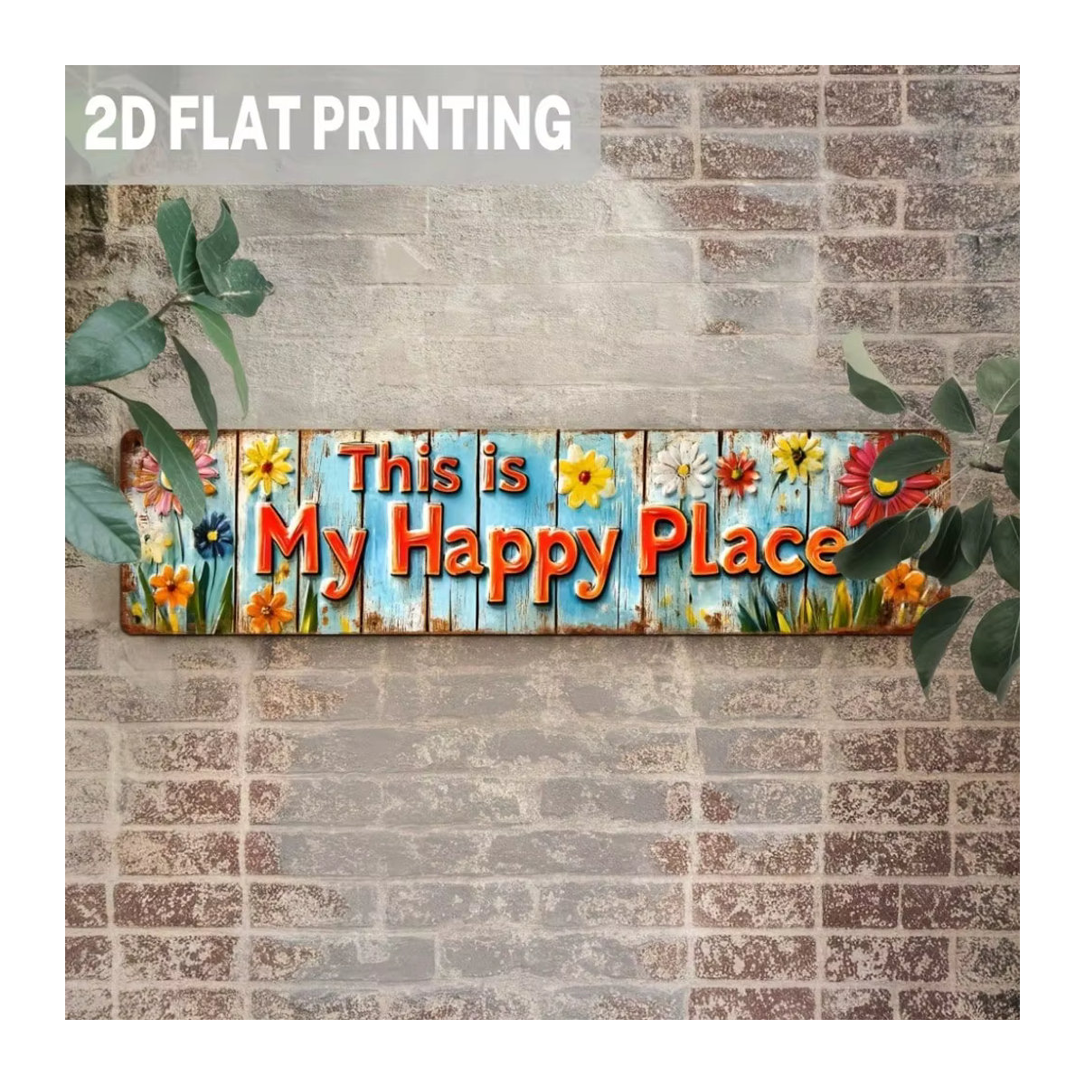 CIFBUY Rustikales Metall-Wandschild This Is My Happy Place mit floralem Vintage-Design, mehrfarbig, B: 39,9 cm, H: 9,9 cm - Bild 3