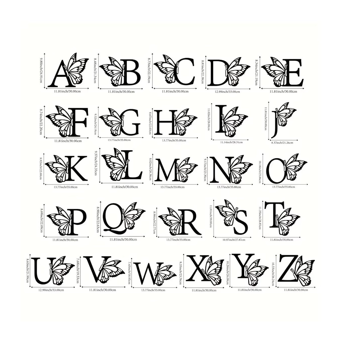 CIFBUY Schmetterling Monogramm Metall Wandkunst Buchstaben Wanddekoration Schwarz - Bild 2