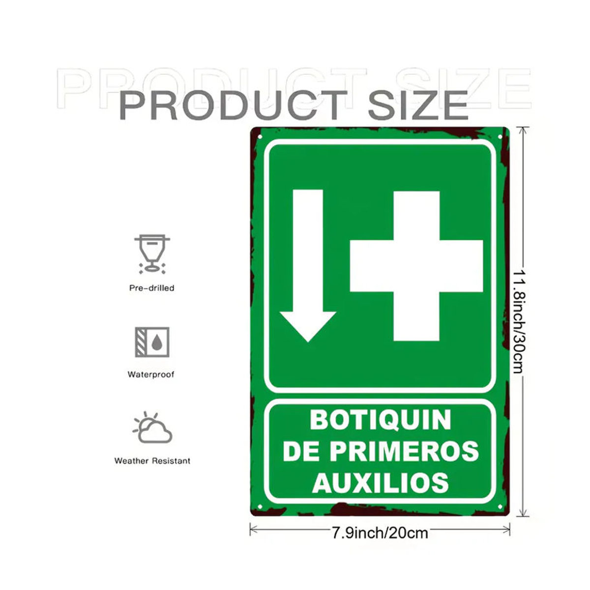 CIFBUY Spanisches Erste-Hilfe-Schild aus Metall, Wanddekoration in Grün und Weiß, Rechteckig, H x B: 30 x 20 cm - Bild 3