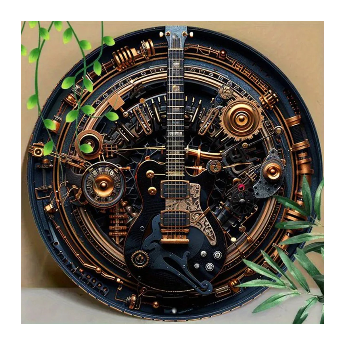 CIFBUY Steampunk Gitarren Metallwandkunst Vintage Zahnrad Musik-Dekor in Schwarz-Gold, B/H: 20,32 x 20,32 cm - Bild 1