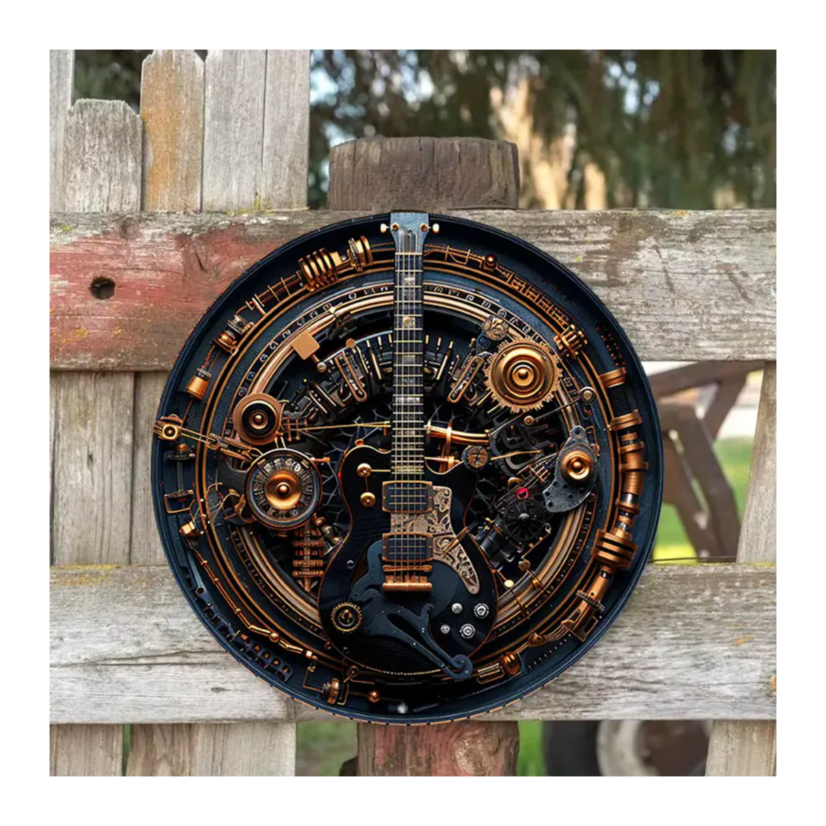 CIFBUY Steampunk Gitarren Metallwandkunst Vintage Zahnrad Musik-Dekor in Schwarz-Gold, B/H: 20,32 x 20,32 cm - Bild 2