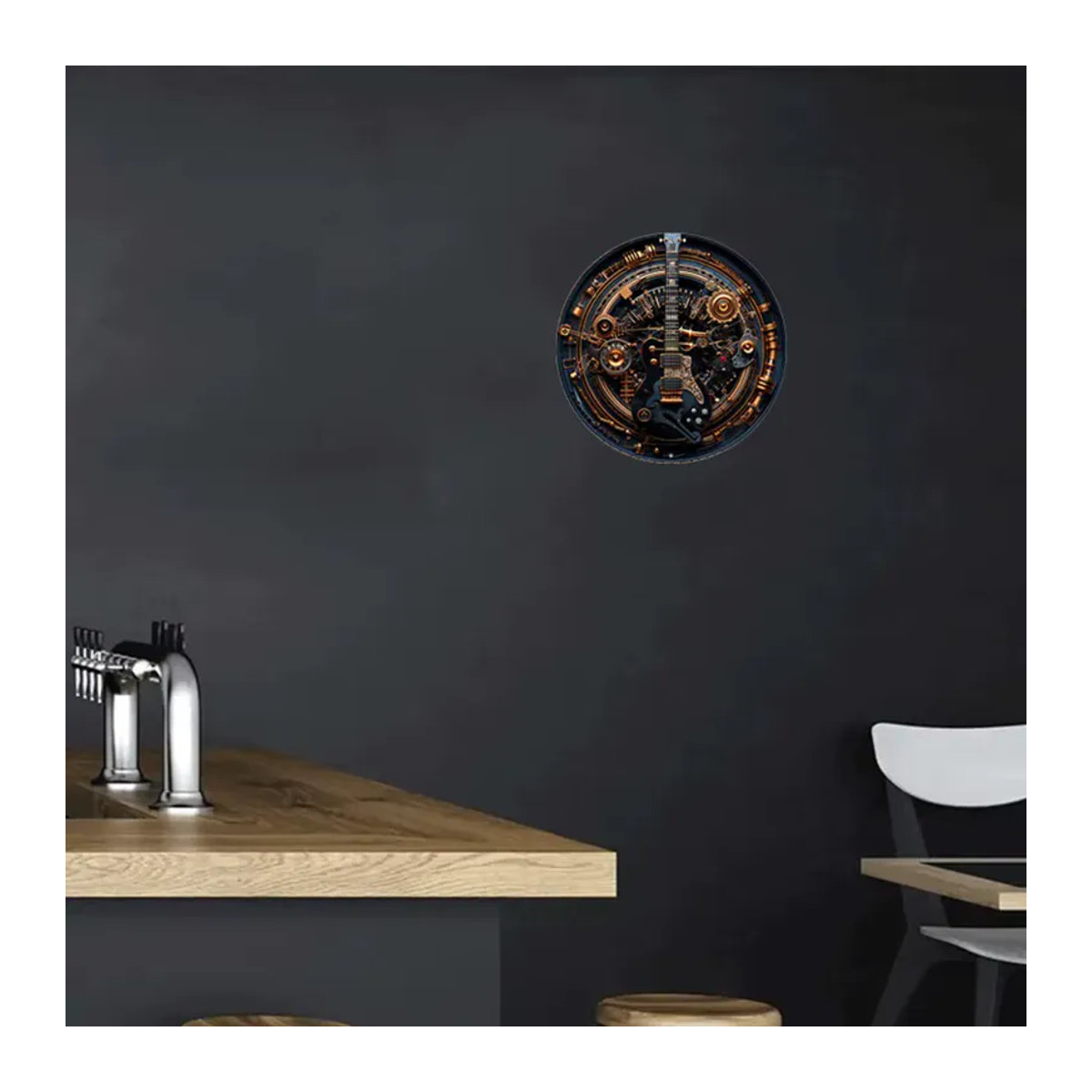 CIFBUY Steampunk Gitarren Metallwandkunst Vintage Zahnrad Musik-Dekor in Schwarz-Gold, B/H: 20,32 x 20,32 cm - Bild 4