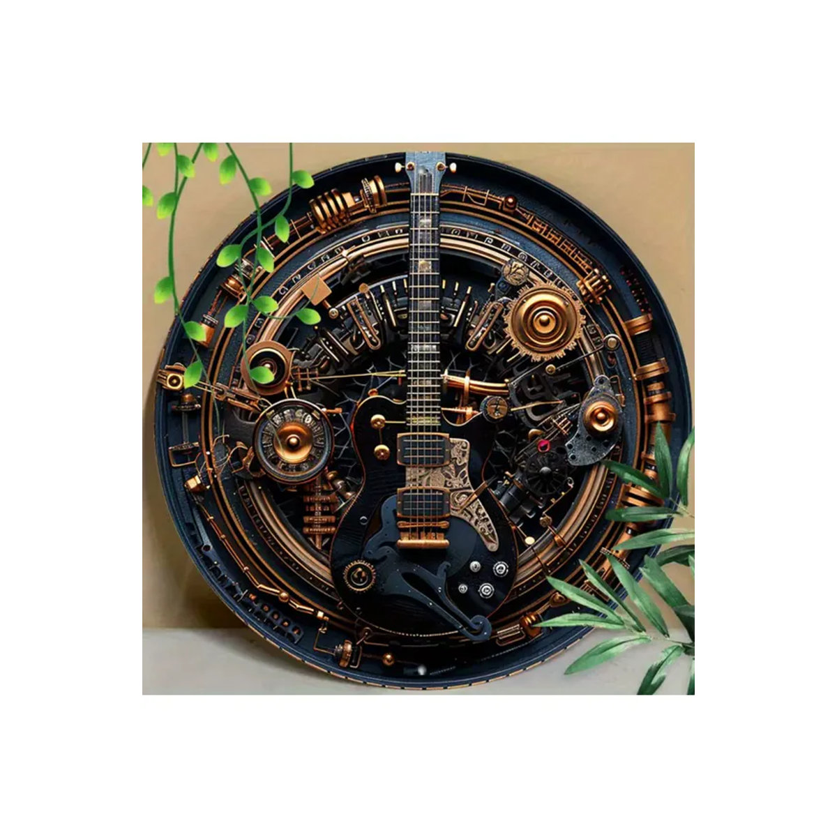 CIFBUY Steampunk Gitarren Metallwandkunst Vintage Zahnrad Musik-Dekor in Schwarz-Gold, B/H: 20,32 x 20,32 cm - Bild 5