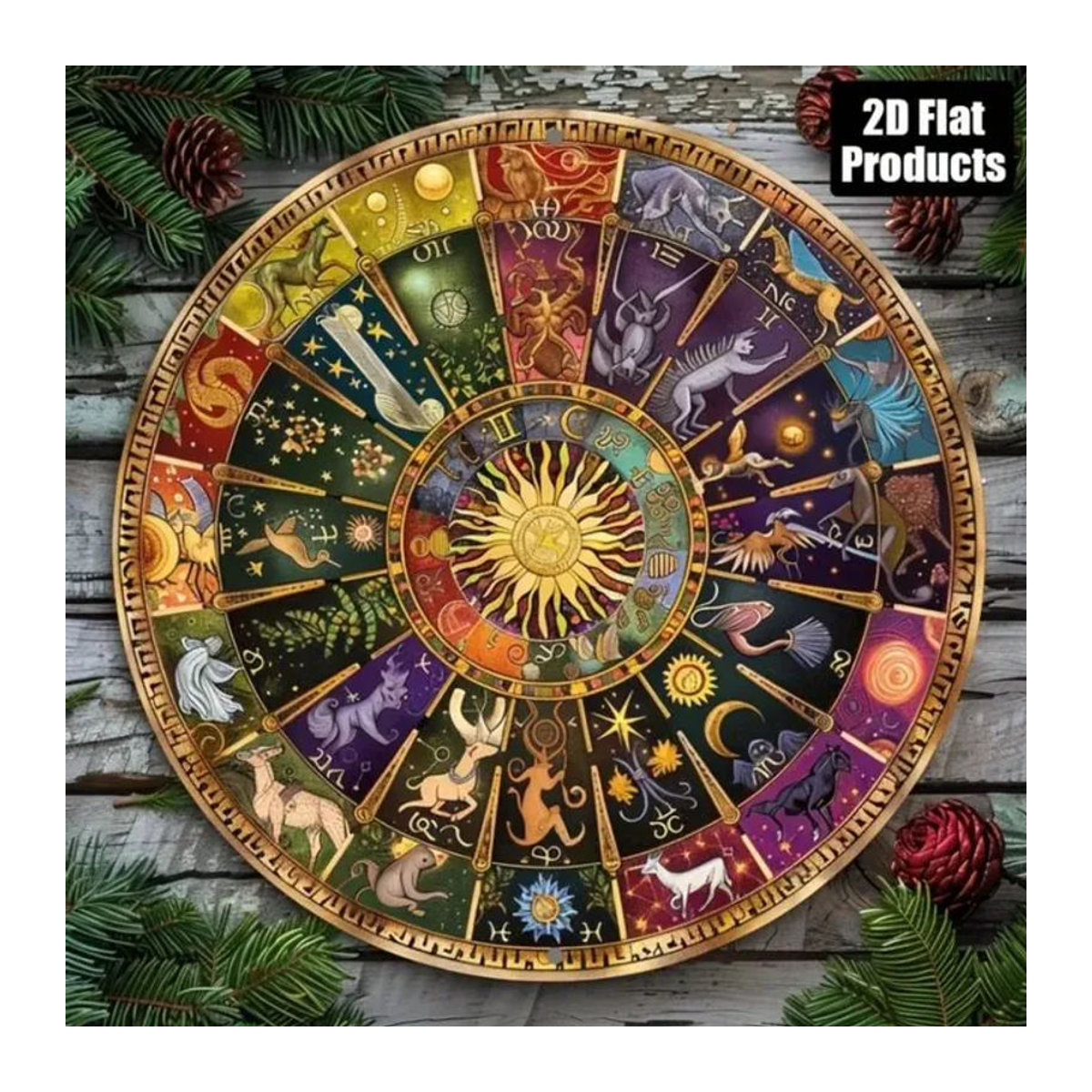 CIFBUY Sternzeichen-Rad Wandkunst aus Metall, rundes Aluminium-Schild mit Astrologie-Tierkreis-Dekoration in Mehrfarbig, Durchmesser: 20,32 cm - Bild 1