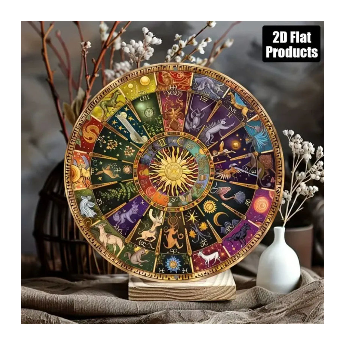 CIFBUY Sternzeichen-Rad Wandkunst aus Metall, rundes Aluminium-Schild mit Astrologie-Tierkreis-Dekoration in Mehrfarbig, Durchmesser: 20,32 cm - Bild 5