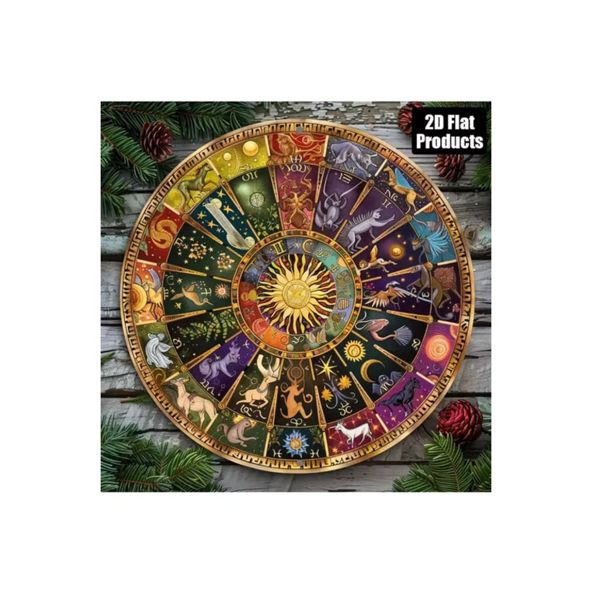 CIFBUY Sternzeichen-Rad Wandkunst aus Metall, rundes Aluminium-Schild mit Astrologie-Tierkreis-Dekoration in Mehrfarbig, Durchmesser: 20,32 cm - Bild 7
