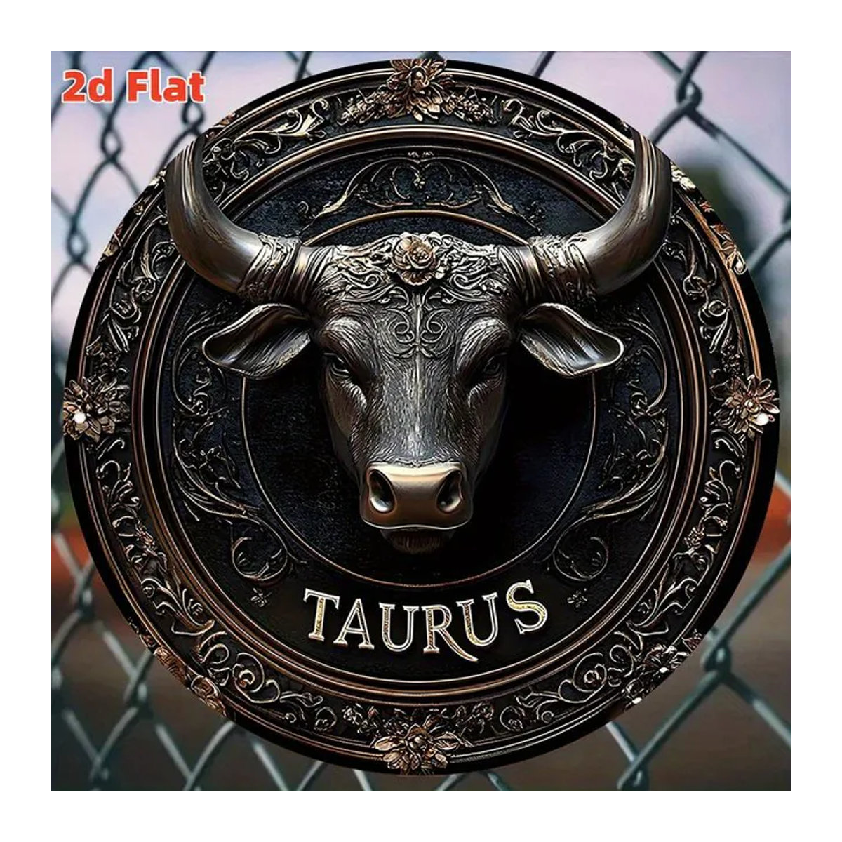 CIFBUY Sternzeichen Stier Wandkunst aus Metall mit goldenem Stierkopf und floralem Muster in Schwarz und Gold - Bild 1