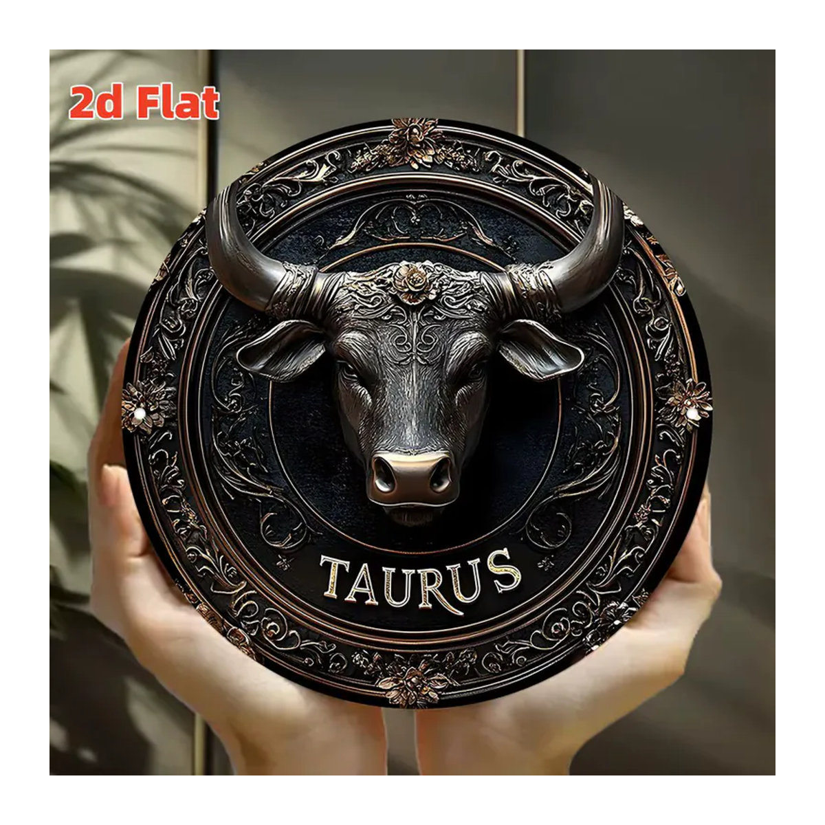 CIFBUY Sternzeichen Stier Wandkunst aus Metall mit goldenem Stierkopf und floralem Muster in Schwarz und Gold - Bild 2