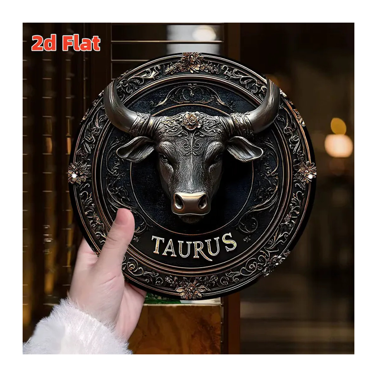 CIFBUY Sternzeichen Stier Wandkunst aus Metall mit goldenem Stierkopf und floralem Muster in Schwarz und Gold - Bild 3