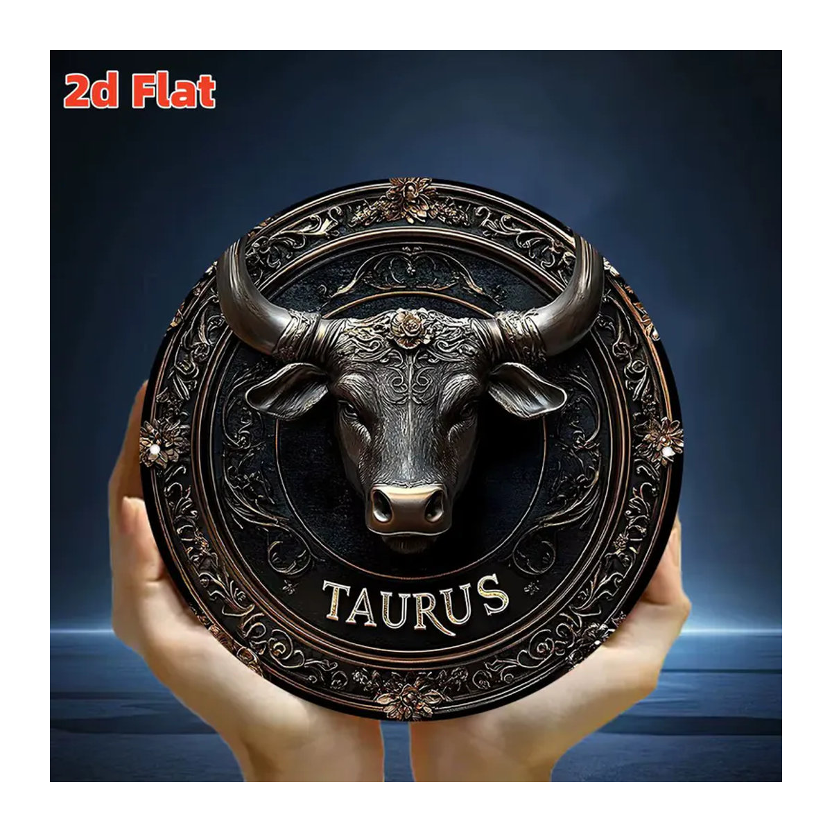 CIFBUY Sternzeichen Stier Wandkunst aus Metall mit goldenem Stierkopf und floralem Muster in Schwarz und Gold - Bild 4