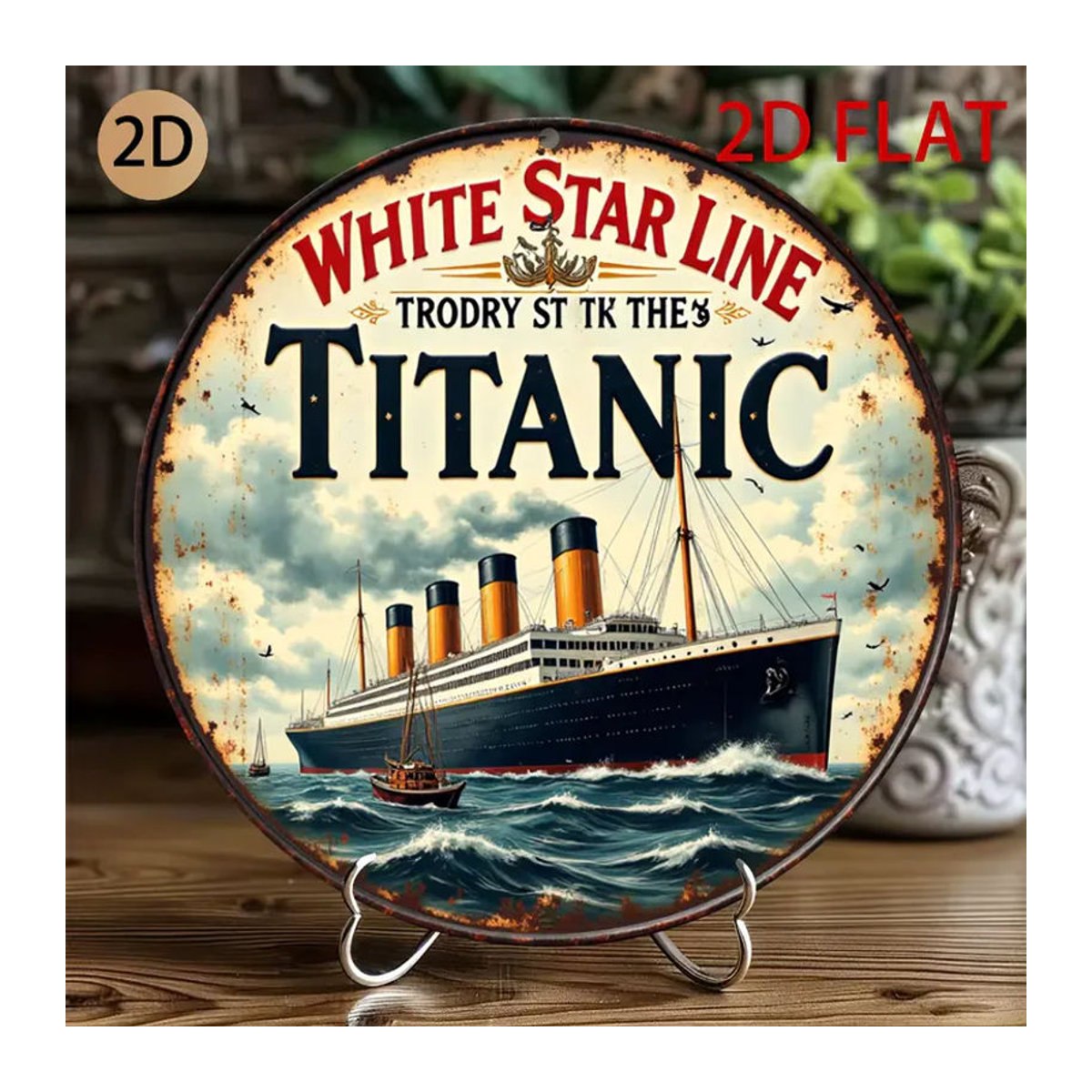 CIFBUY Titanic-Schiff Vintage Metall-Blechschild, runde Wanddekoration in Mehrfarbig - Bild 5