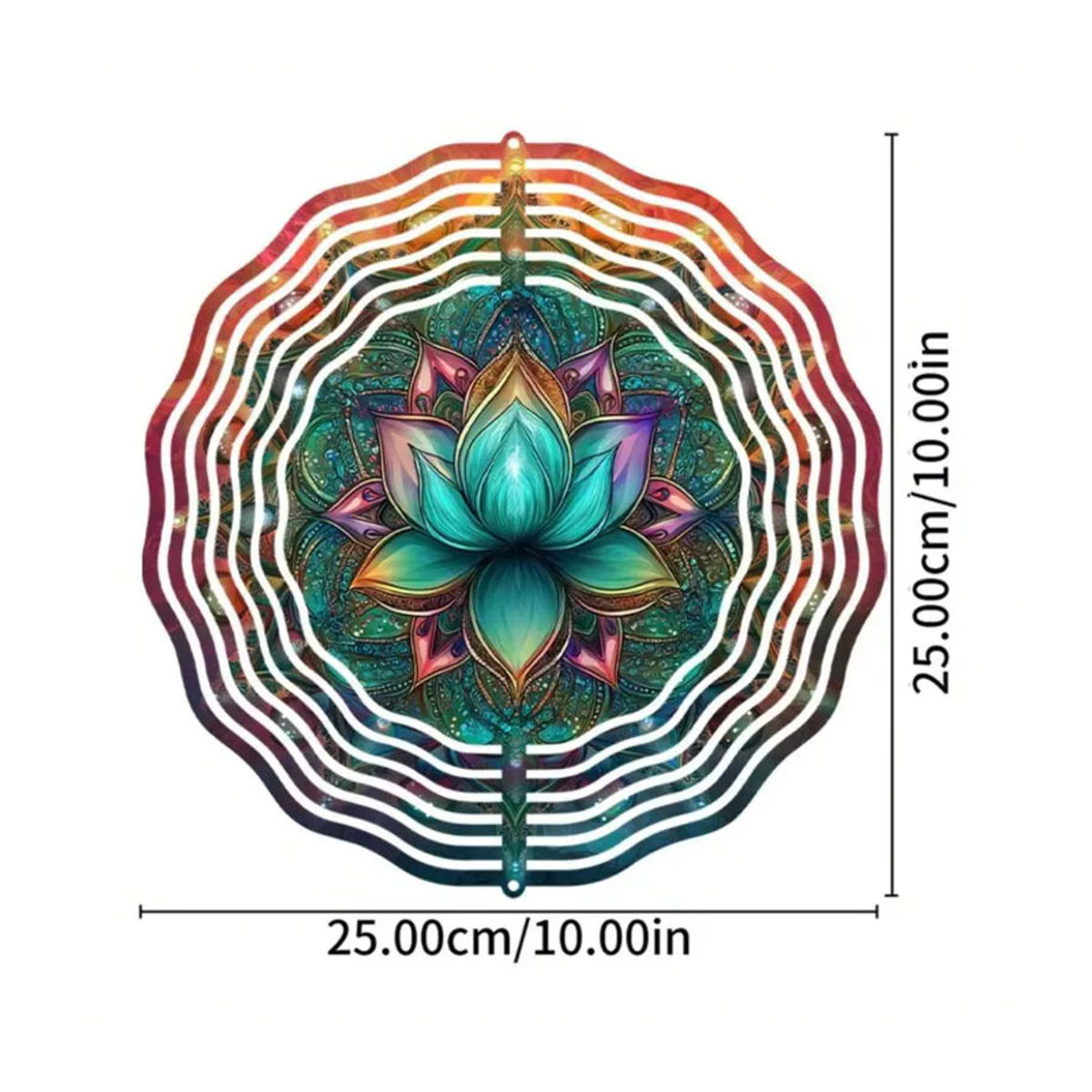 CIFBUY Türkisfarbenes 3D Lotus Mandala Windspiel aus Metall in Mehrfarbig für Garten und Innenbereich - Bild 2